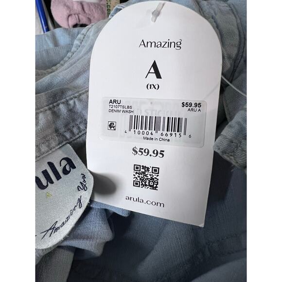 Arula Women’s Button-Down Denim Shirt Size 1X - Light Wash NWT - Picture 7 of 8